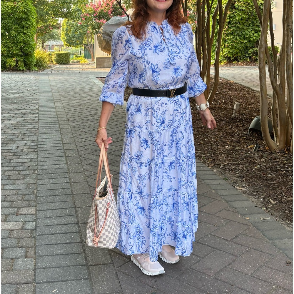 Spring Tea Maxi Dress-French Blue Pretty In Floral Dress size L - Picture 4 of 9